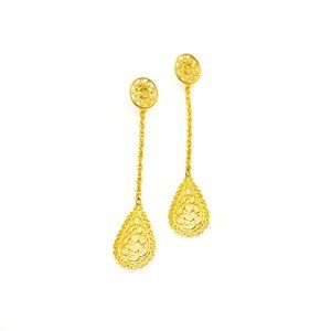 Vintage 1980s Gold Tone Long Statement Dangle Earrings